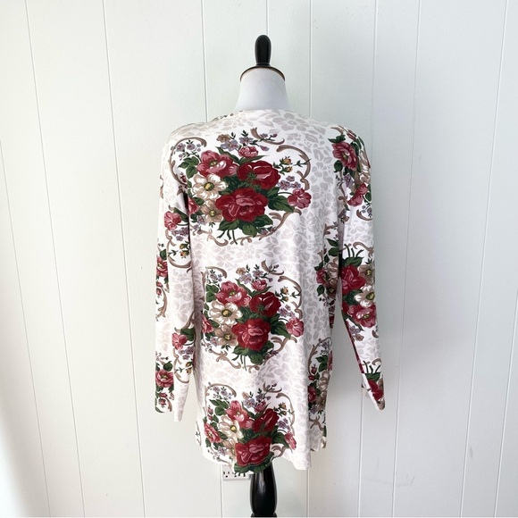 VTG 90s Capacity Knits Blazer Cardigan Floral Beige  Oversized Size Medium - Picture 2 of 16